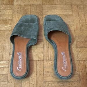 L'Intervalle Suede Mule Sandals Olive Green Sz 8